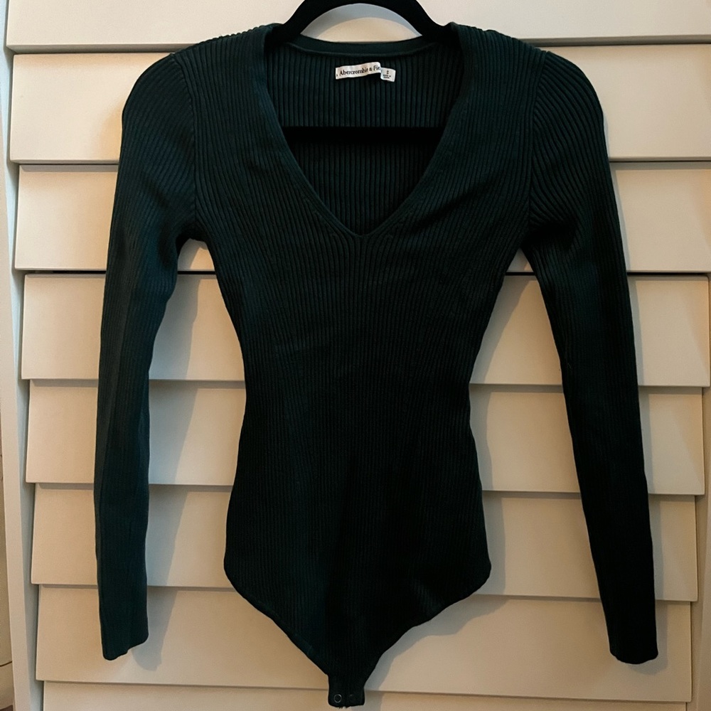 Abercrombie Ribbed Bodysuit in Deep Green
